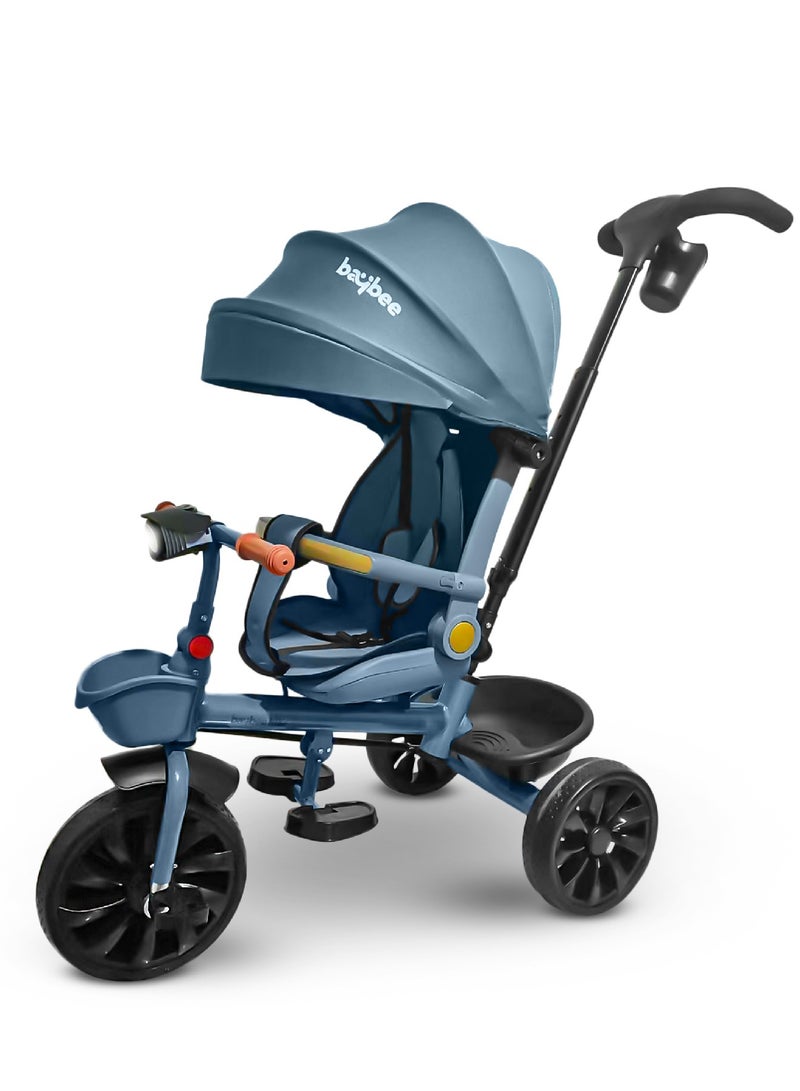 Baybee Hike 3 in 1 Baby Tricycle for Kids, Baby Kids Cycle with Parental Push Handle, Canopy, Rotatable Seat, Light, Safety Bar & Belt | Kids Tricycle Cycle for Kids 1.5 to 5 Years Boys Girls Blue