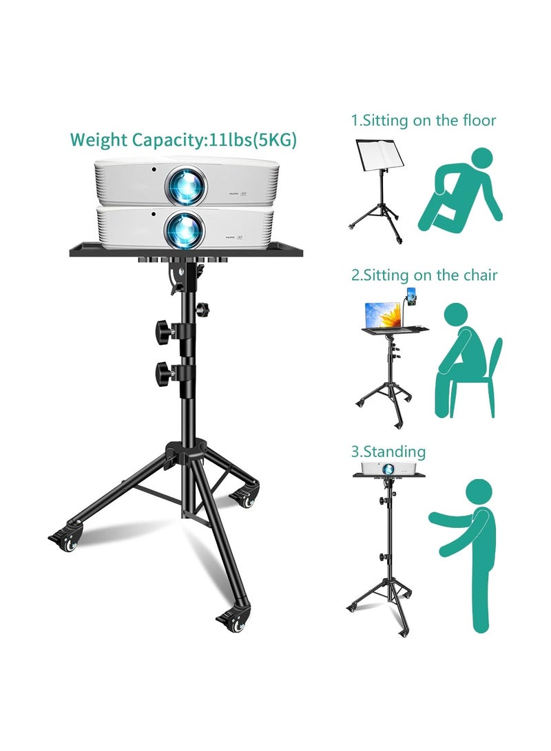 Sturdy Durable Metal Laptop And Projector Folding Floor Tripod Stand With Wheels And  Tray Adjustable Height Portable DJ Equipment Stand For Indoors And Outdoors