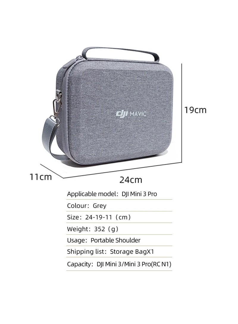 Portable Mini 3 Carrying Case, Large Capacity Strong And Stable Eva Storage Shoulder Bag, Hard Shell Storage Bag Travel Handbag For DJI Mini 3 Drone Accessories, (Grey)