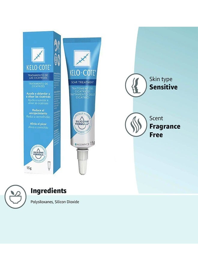 Advanced Formula Scar Treatment Gel 15g, Helps Soften And Smooth Raised Scars, Maintaining The Moisture Balance of The Adjacent Skin, Reduces Discolouration, Redness, Pain and Discomfort of Scars