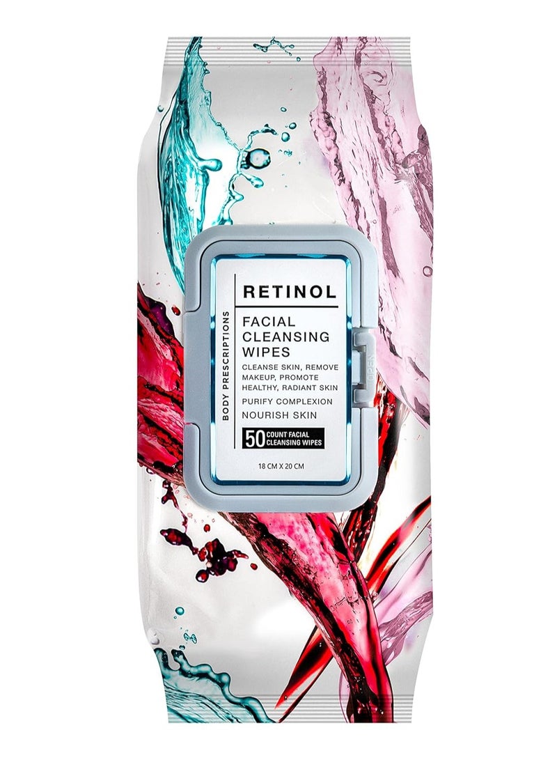 Face Wipes | Retinol Facial Cleansing and Gentle Make Up Remover Wipes - Single Pack (50 Count) | Body Prescriptions