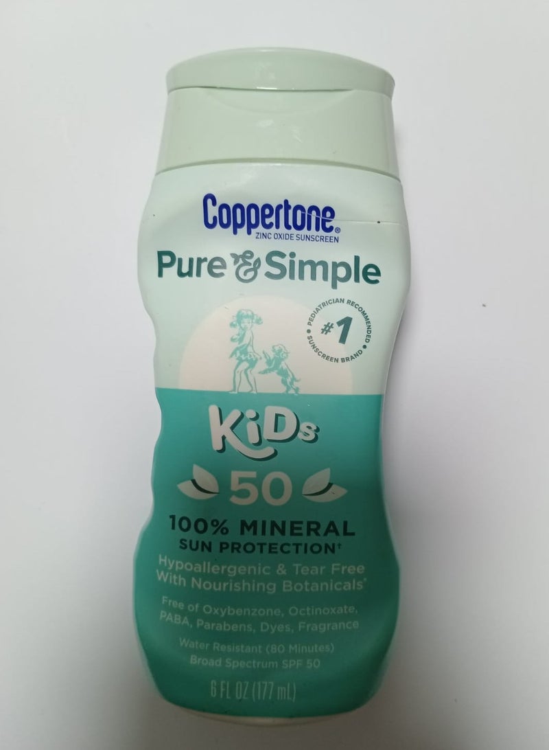 Kids Pure And Simple Zinc Oxide Mineral Sunscreen Lotion Spf 50 Body Sunscreen Water Resistant Broad Spectrum Spf 50 Sunscreen For Sensitive Skin 6 Fl Oz Bottle