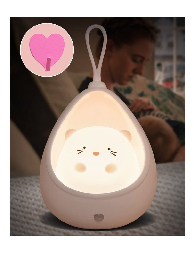 Cute Cat Night Light Kids, Baby with Sensor, Rechargeable Kids Light, Warm White LED NightLights for Children, Bedroom, Gift Girl,