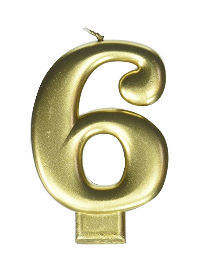 Number 6 Metallic Birthday Candle Gold 3.8X8.8X3.7inch
