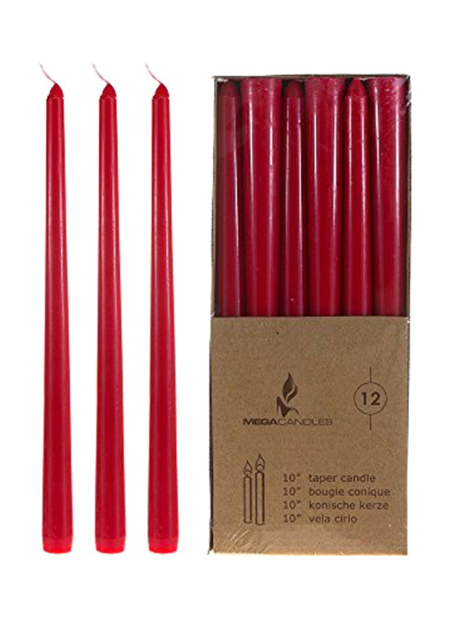 12-Piece Unscented Straight Taper Candles Red 10x0.7x0.7inch