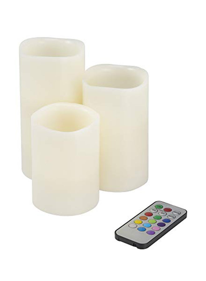 3-Piece Color Changing LED Flameless Candle White 6 x 3 x 3inch