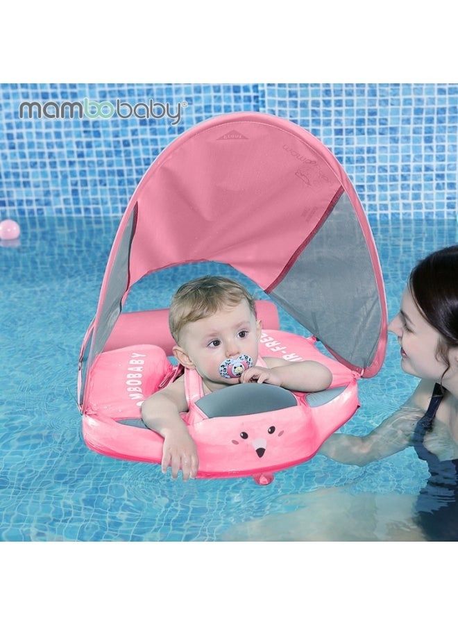 Non-inflatable Baby Swim Float Soft Waterproof Baby Swimming Float Skin-friendly Swim Trainer with Tail Float + Sun Canopy for 3-24 Months Baby