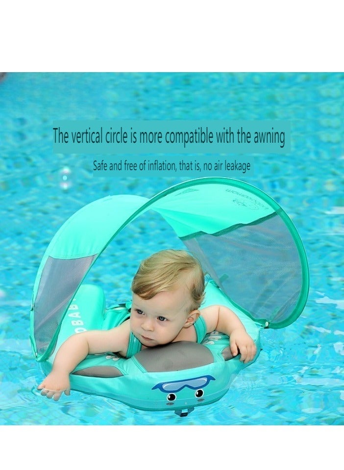 Non-inflatable Baby Swim Float Soft Waterproof Baby Swimming Float Skin-friendly Swim Trainer with Tail Float + Sun Canopy for 3-24 Months Baby
