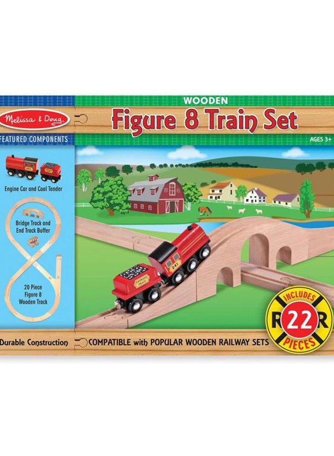 22-Piece Classic Wooden Figure Eight Train Set 12.5x3x9.5cm