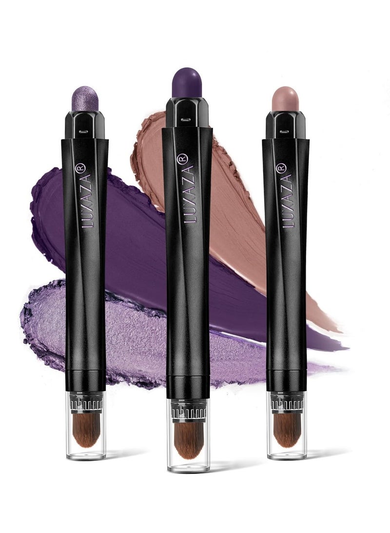 3PCS Cream Eyeshadow Stick Set,Pro Longwear Purple Eye Shadow Sticks Pencil Crayon-Grape Glam