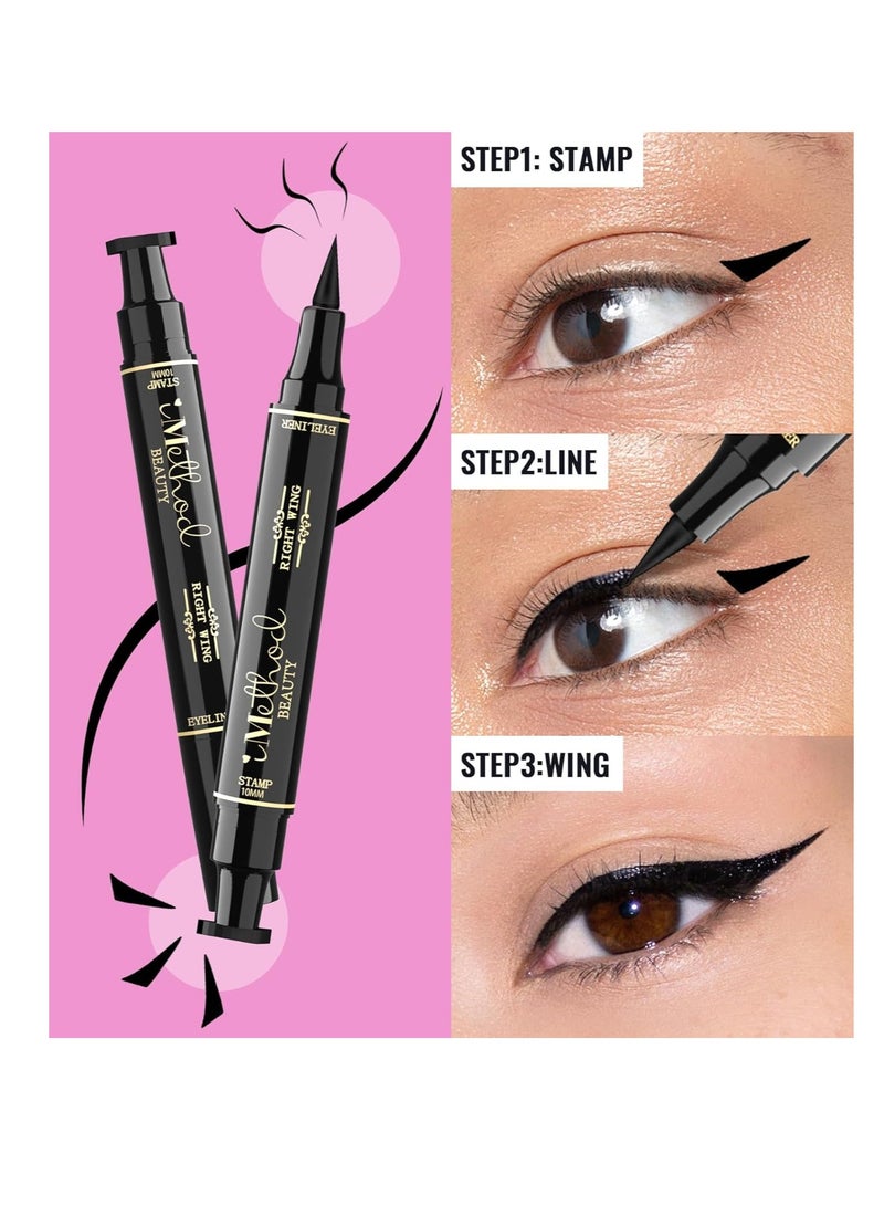 iMethod Eyeliner Stamp - 2 Pens Winged Eyeliner Stamp, for All Eye Shapes, Winged Eyeliner Stamp, Perfect Wing Cat Eye Liner, Waterproof & Smudge-proof, 10 mm