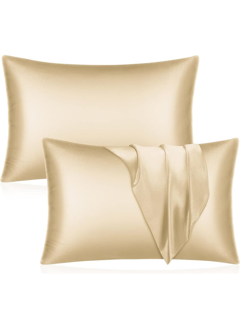 Satin Silk Pillow Case Cover for Hair and Skin, Soft Breathable Smooth Both Sided Silk Pillow Cover Pair (King - 50 x 102cm - 2pcs - Retro Gold)