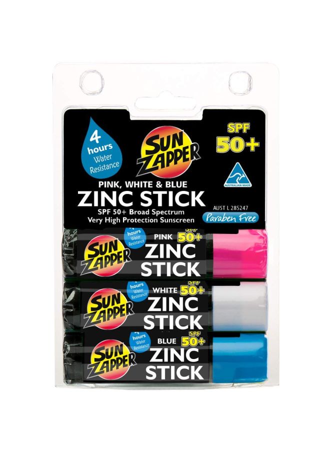 3-Piece Zinc Stick SPF 50+ Pink/White/Blue 12grams