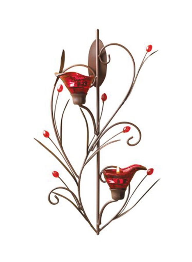 Ruby Blossom Tealight Candle Holder Bronze/Red 14.75x9x3.25inch