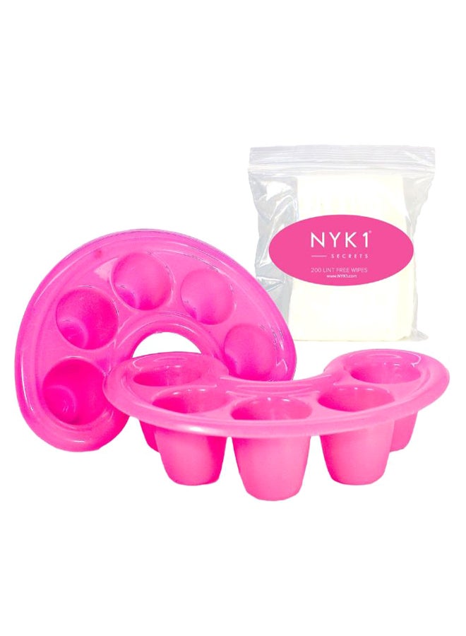 Pair Of Soak Off Finger Bowl Dish With Free Cotton Pads Pink/White