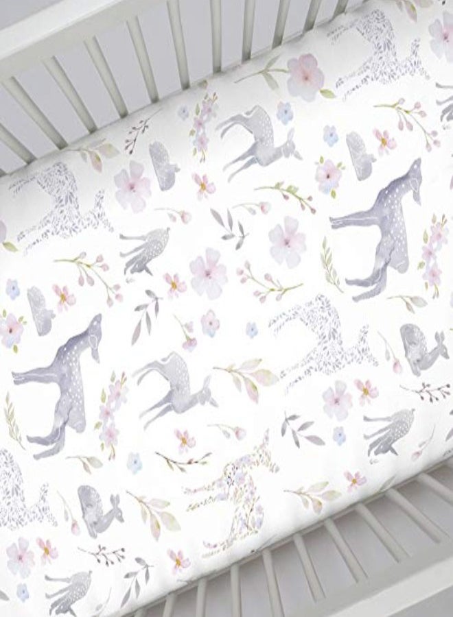 Floral Deer Nursery Mini Crib Fitted Sheet