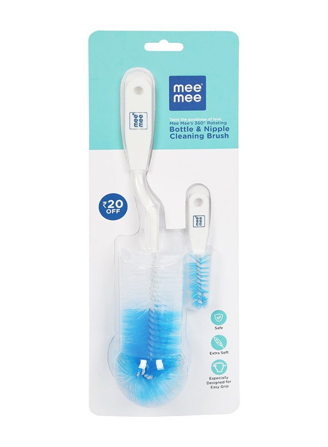 Mee Mee Bottle and Nipple Cleaning Brush with 360-Degree Rotary Handle, Blue