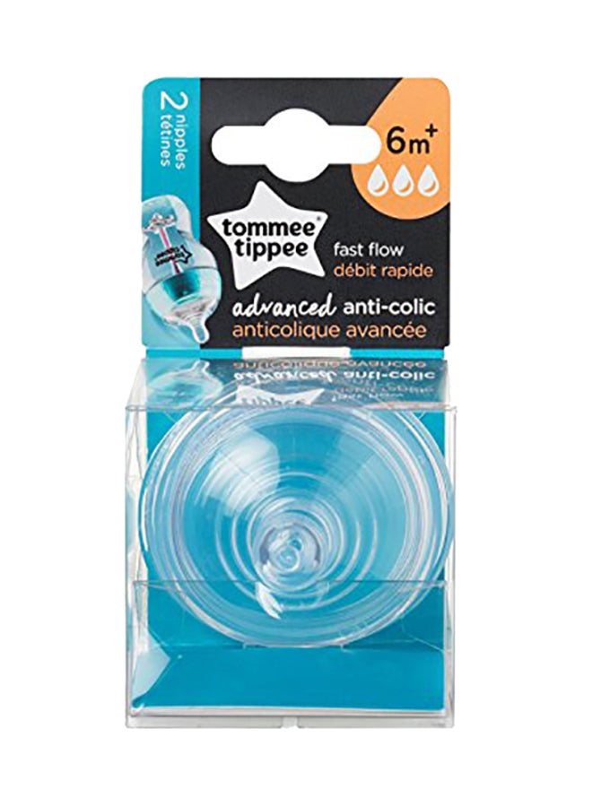 Advanced Anti-Colic Fast Flow Nipple, 6+ Months, Pack Of 2 - Clear
