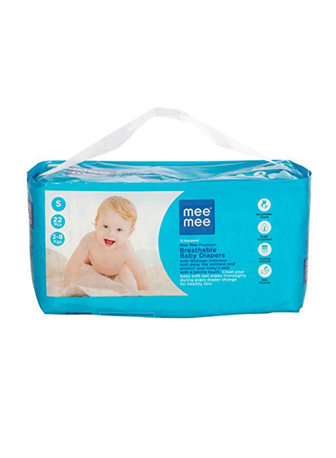 Premium Breathable Baby Diapers, Size S, 3-8 Kg, 22 Count
