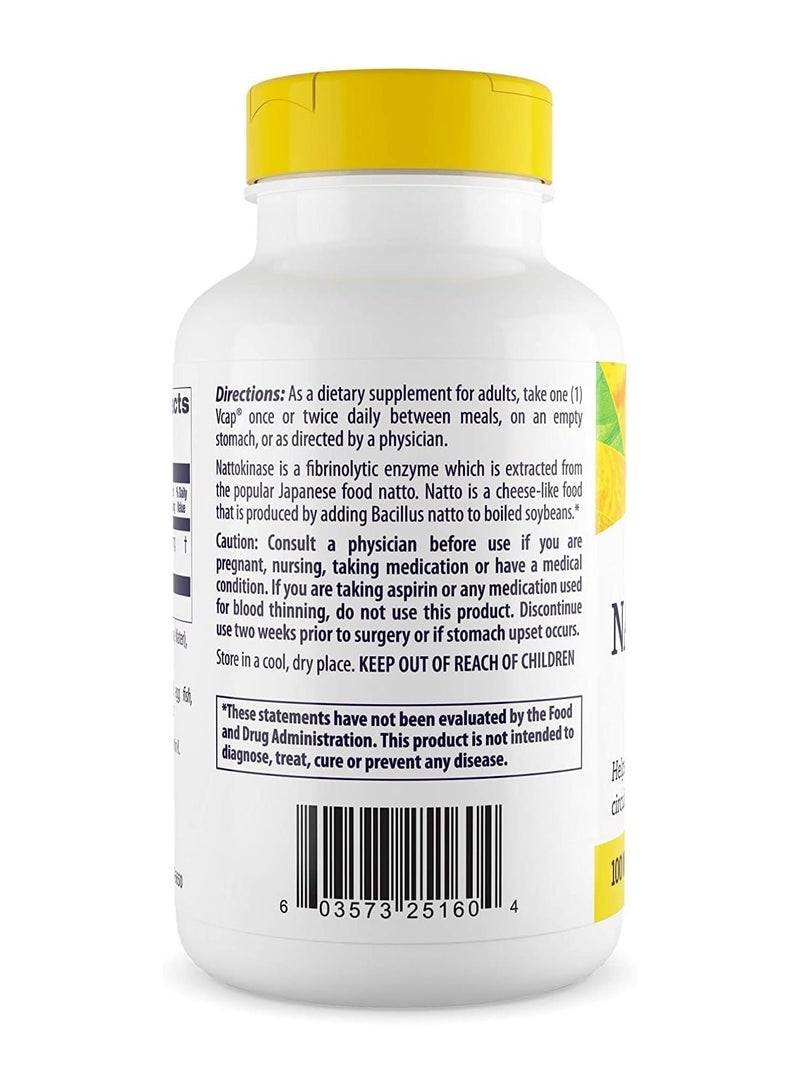 Natural Nattokinase 2,000 FUs, Helps maintain normal circulatory health - Dietary Supplement - 100 mg 180 Vcaps