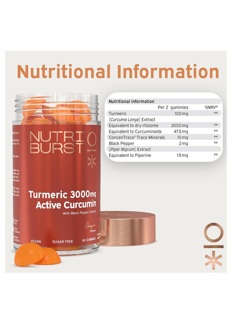 Nutriburst Turmeric 3000mg Active Curcumin 180g Ginger 60 Gummies