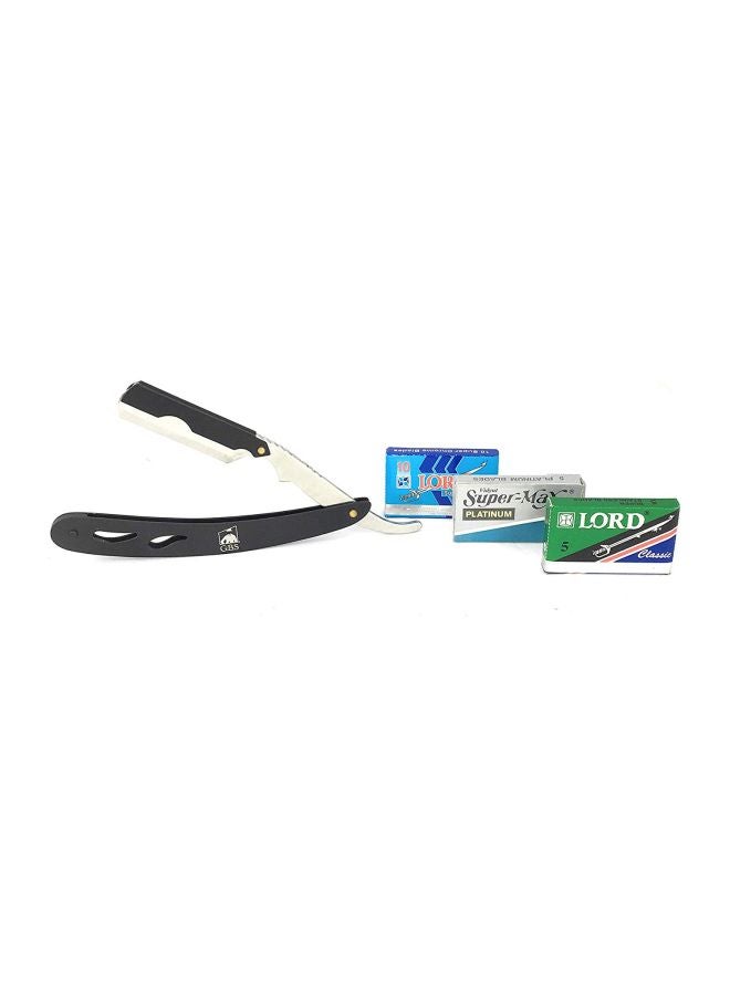 Pack Of 21 Straight Edge Razor With Double Edge Blades Set Black/Silver