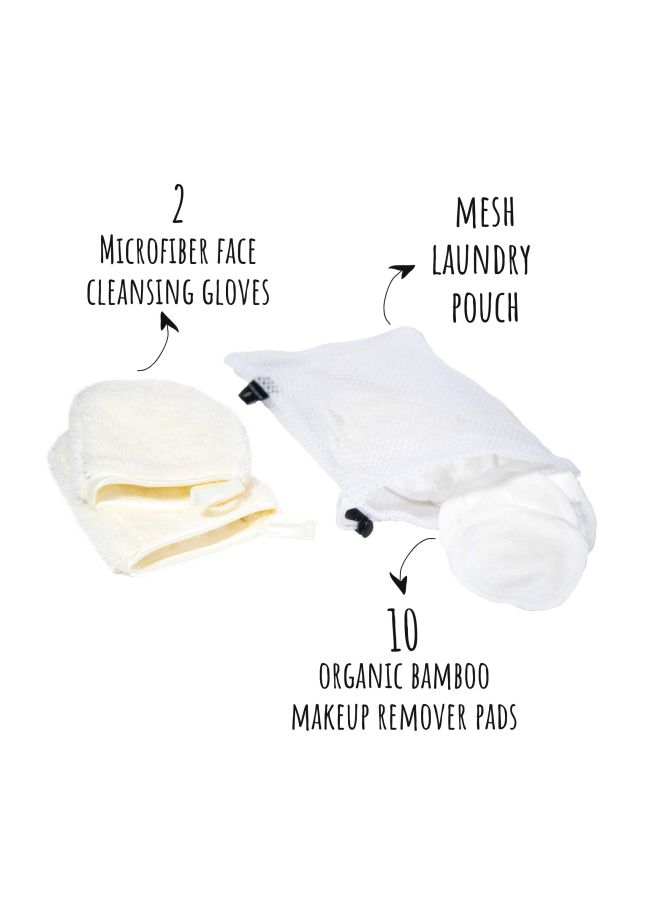 13-Piece Makeup Remover Pads And Microfiber Face Cleansing Gloves With Laundry Bag White