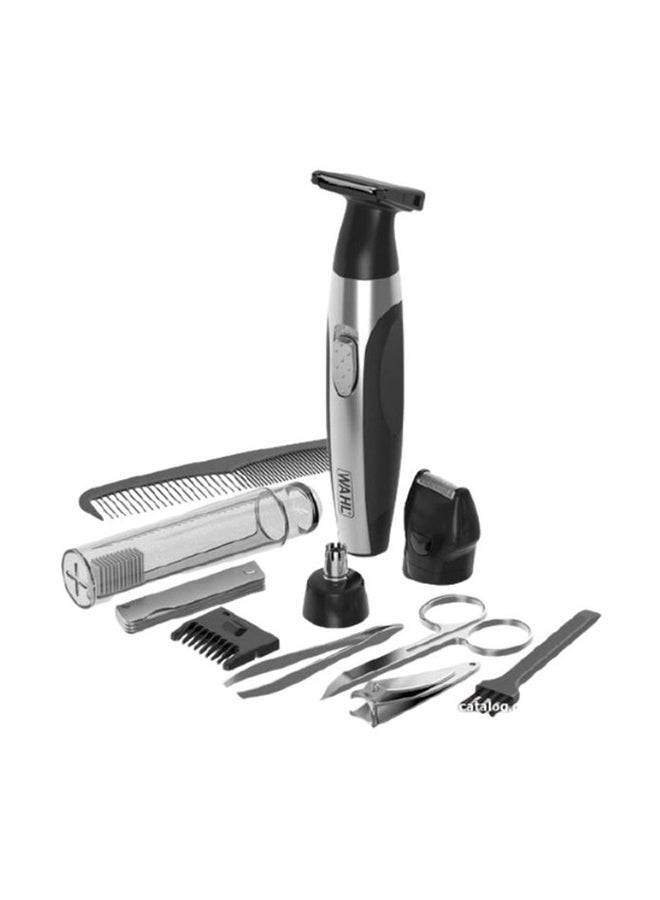 Deluxe Travel Lithium Battery Trimmer And Grooming Kit Silver/Black