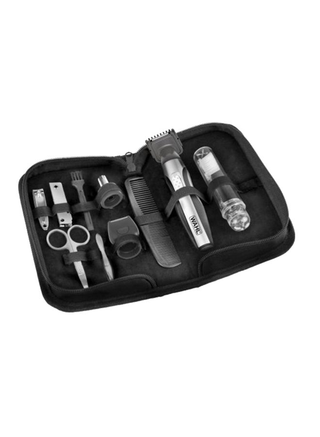 Deluxe Travel Lithium Battery Trimmer And Grooming Kit Silver/Black