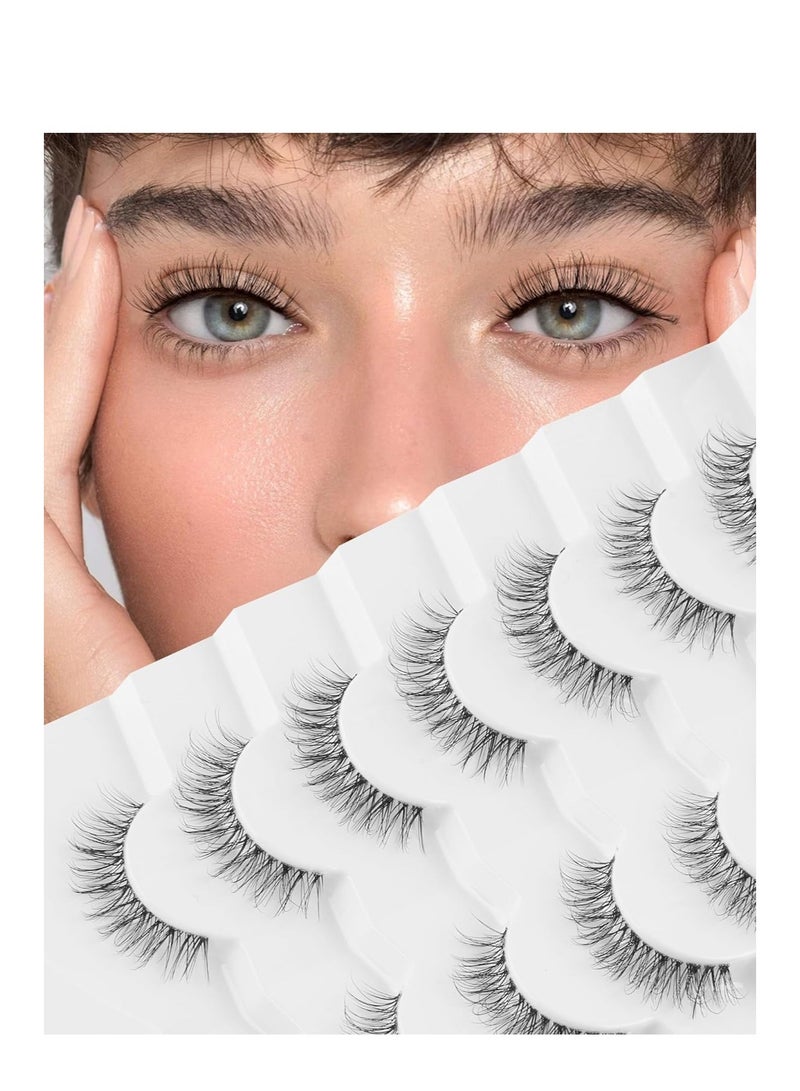 False Eyelashes Clear Band Lashes Natural Look Wispy Faux Mink Lashes Demi-wispies Fake Lahes 13MM 7 Pairs