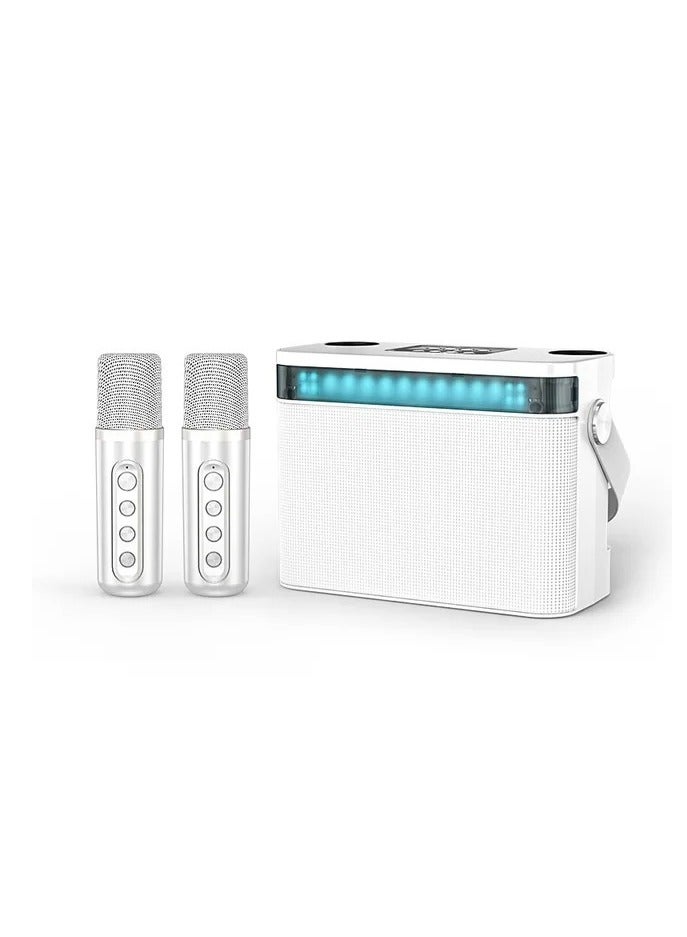 YS 224 Portable Wireless Bluetooth Karaoke Speaker Stereo Bass With Dual Microphones WHITE