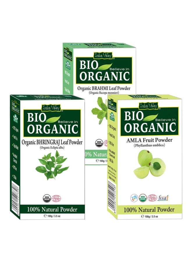 Pack Of 3 Organic Amla Powder Bhringraj Powder And Brahmi Powder 100grams