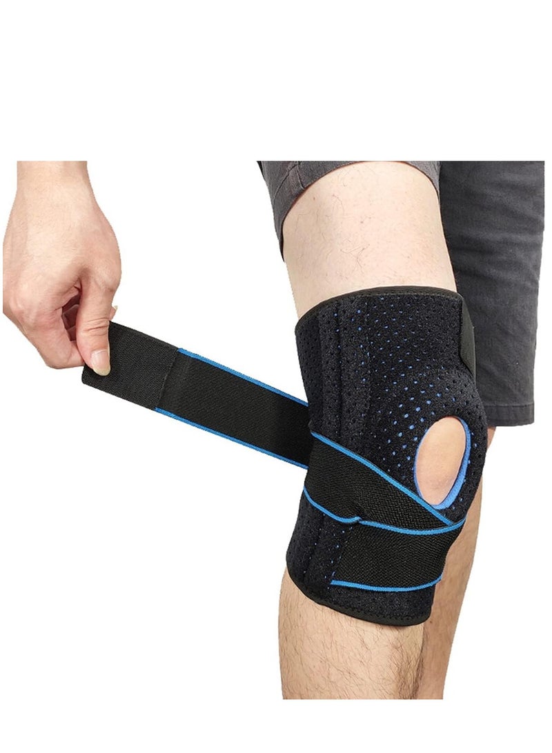 Knee Support Brace Open-Patella Gel Pads Knee Brace Side Stabilizers Adjustable and Breathable Knee Supports, Joint Pain Relief Injury Recovery for Men and Women Blue(1 piece)