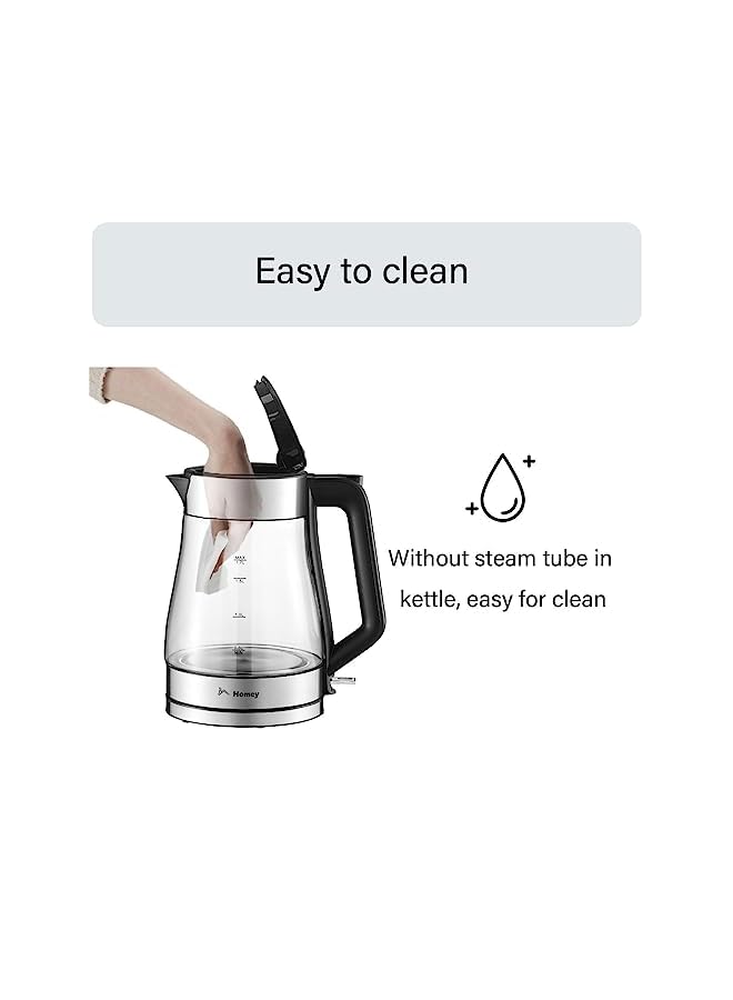 Electric Tea Kettle - Fast Boiling, Easy Cleaning, 1.7L Capacity, Boil Dry Protection, LED Indicator Ring