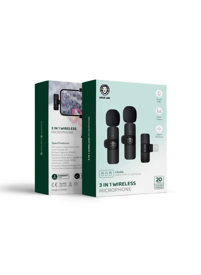 Green Lion 3 in 1  Wireless Microphone-Black