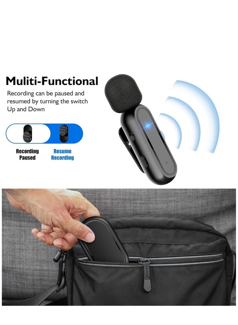 Wireless Lavalier Microphone, 2 Pack for iPhone iPad 7H Clip-on Lapel Microphone Wireless for Video Recording Vlogging, YouTube, Interview, with Charging Case, 3 Mode Denoise, 70ft