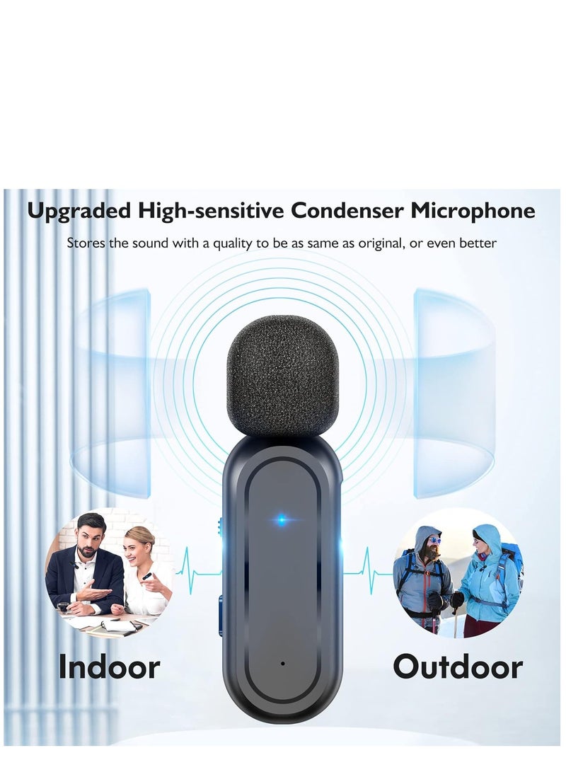 Wireless Lavalier Microphone, 2 Pack for iPhone iPad 7H Clip-on Lapel Microphone Wireless for Video Recording Vlogging, YouTube, Interview, with Charging Case, 3 Mode Denoise, 70ft