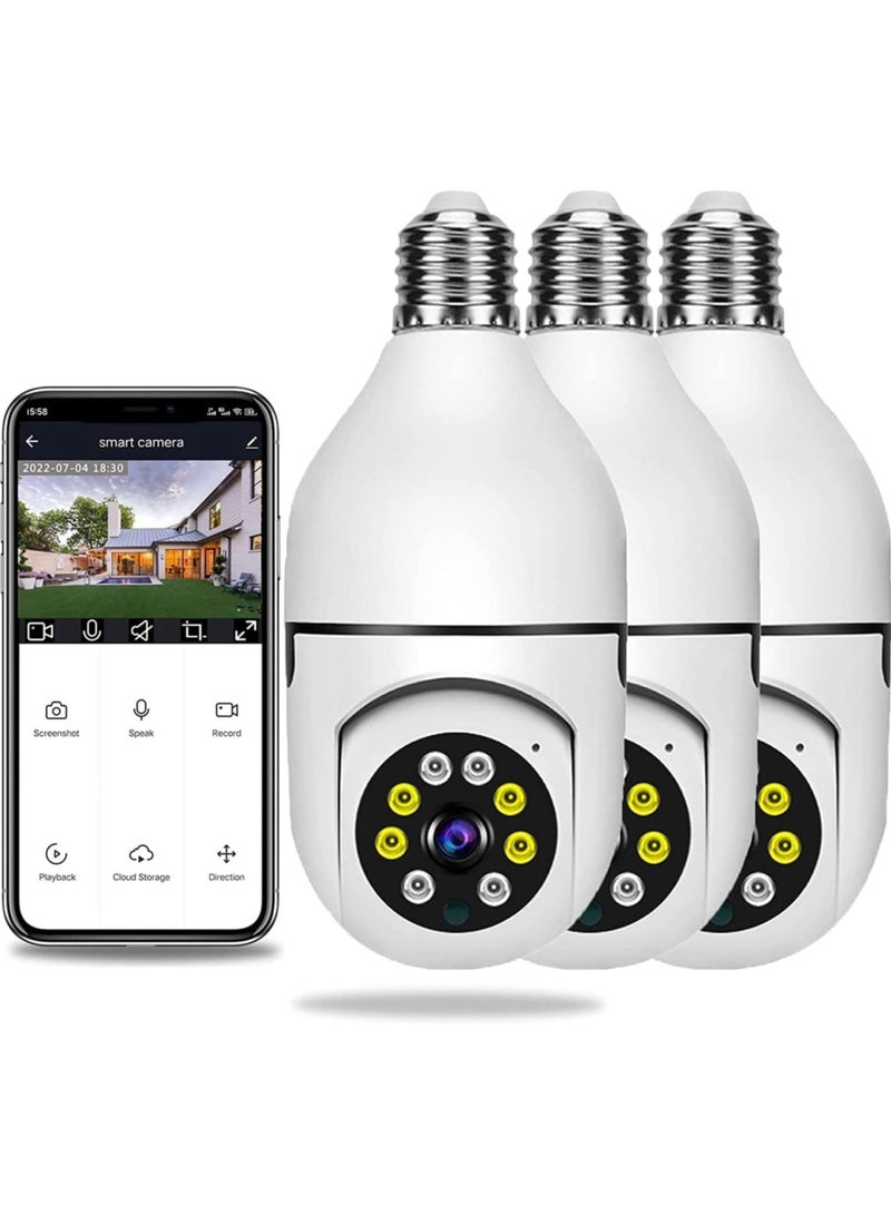 ELTERAZONE 3PCS Wireless Light Bulb Camera Outdoor 360 Degree WiFi Security Dome Cameras, 1080p Night Vision Bulb Cameras for Home,Support Cloud Storage & SD Card