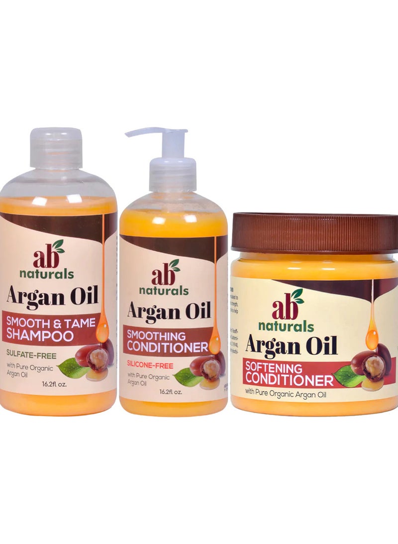 Argan Oil Smooth And Tame Shampoo Conditioner And Softening Condition Set