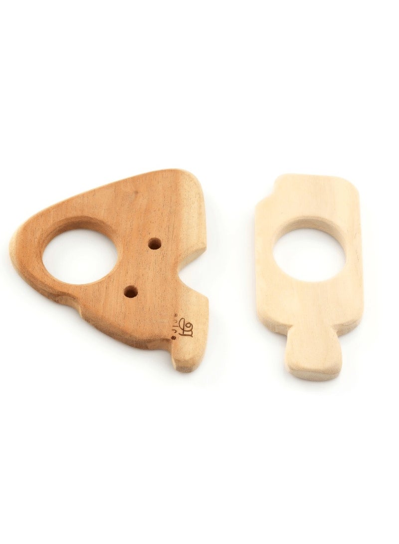 Natural  Neem Wood Teether Set – 2 Pcs Baby Teething Toys Cheese And Ice-Cream Stick Wooden Teether for Soothing Relief For Sore Gums - Safe And Durable Perfect  For Birthday Gift