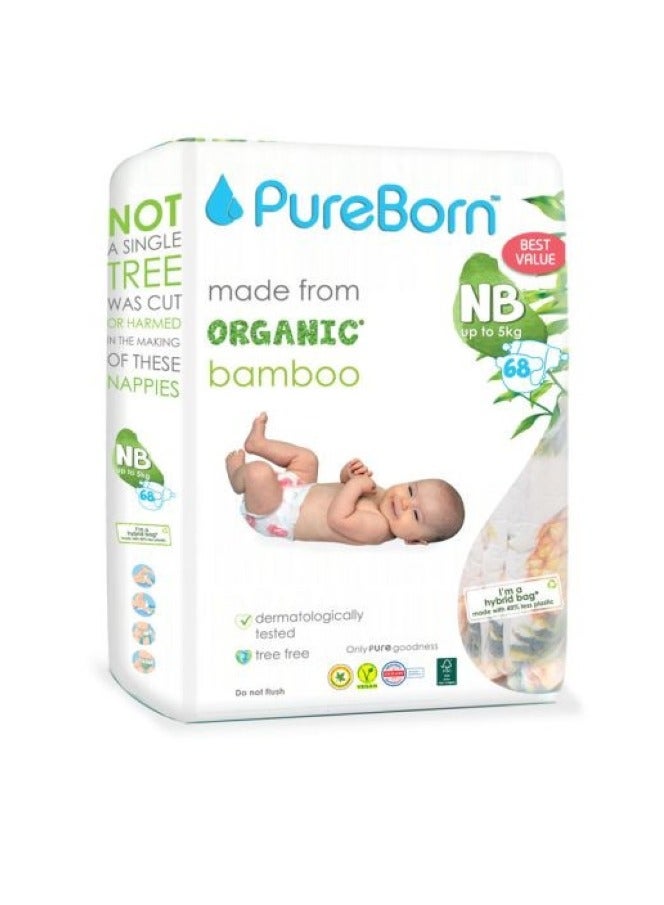 PureBorn Organic New Born Baby Diapers Upto 5kg, 68 pc