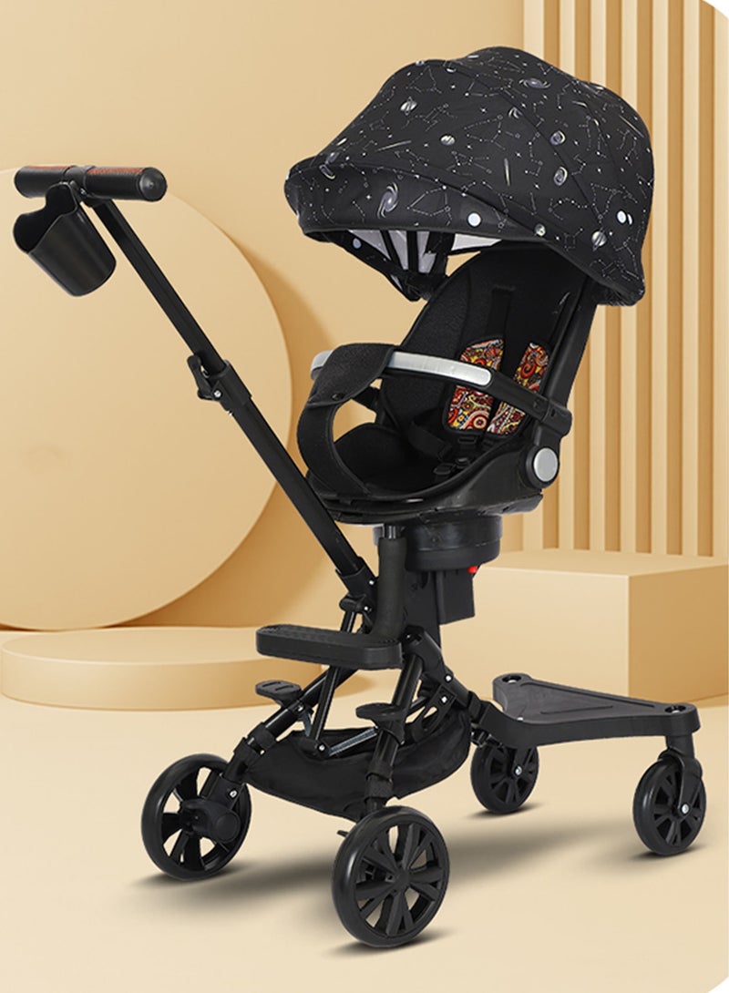 Lightweight Stroller Two-way Pushing Foldable Can Be lying Can Sitting with Canopy Suitable For Children Aged 1-5 Black White