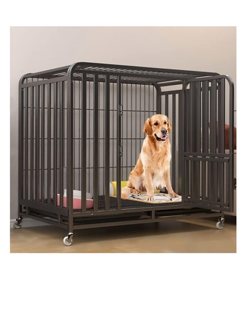 Heavy Duty Dog Cage Stainless Steel Double Door Pet Kennel and Crate Large Dog Cage Pet Fence Four Wheels Suitable for Small, Medium and Large Dogs (Dimensions: 110*72*95cm)