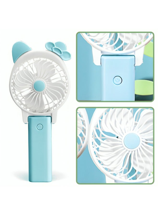 Adorable Mini Foldable USB Rechargeable Fan with Ears: Cute Cartoon Portable Fan for Kids, USB Charging Fan, Mini Fan - Perfect for Summer