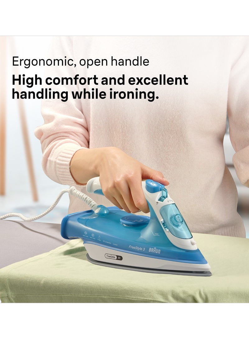 FreeStyle 3 Steam Iron with 3D FreeGlide Technology, SuperCeramic Sole, Ultimate FastClean, Automatic Shut-Off, Tank 270 ml 2400 W FI 3144 BL ‎Blue