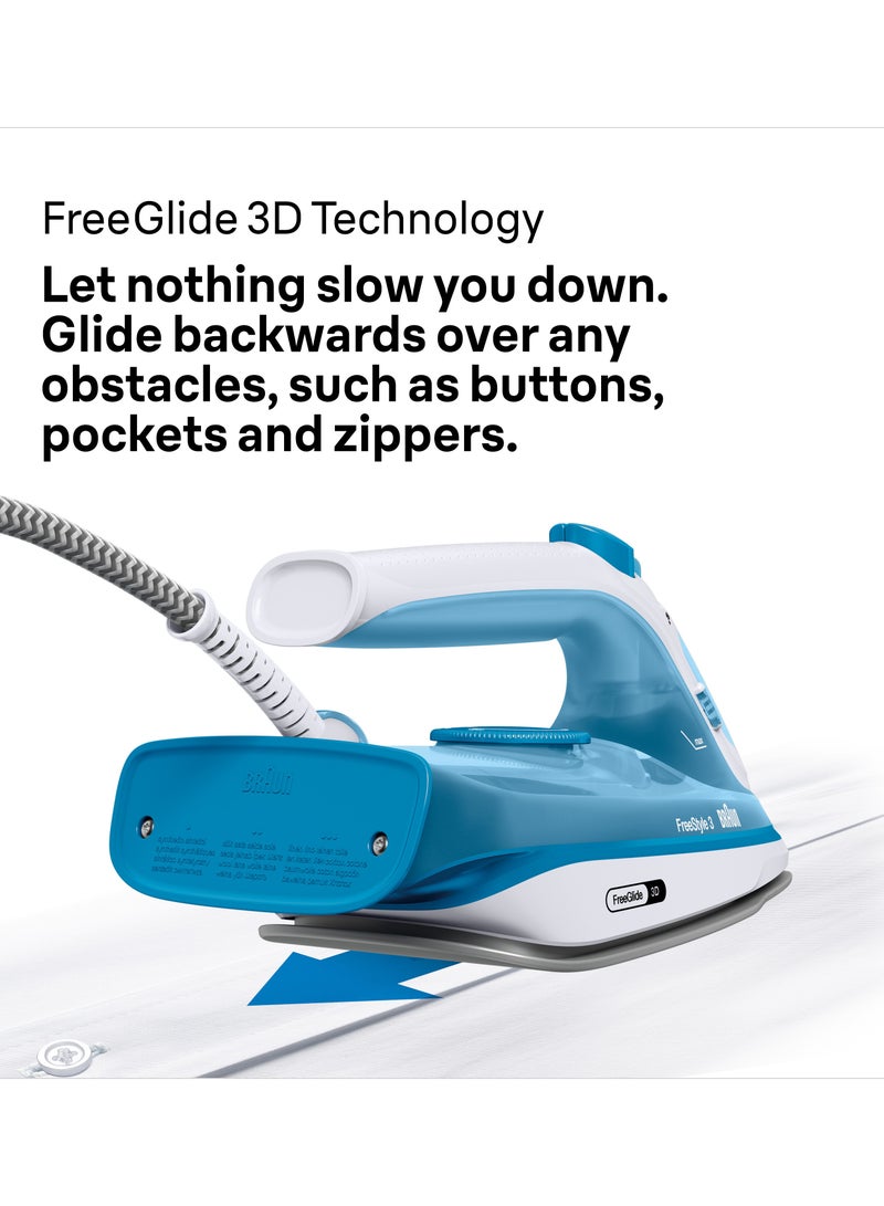 FreeStyle 3 Steam Iron with 3D FreeGlide Technology, SuperCeramic Sole, Ultimate FastClean, Automatic Shut-Off, Tank 270 ml 2400 W FI 3144 BL ‎Blue