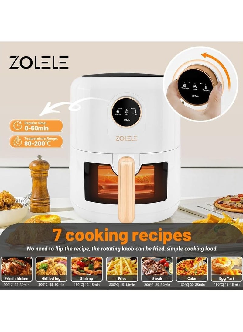 Zolele ZA004 Smart Electric Non Stick Air Fryer, 4.5L Capacity, Transparent Oven, 6 Cooking Modes, Knob Control, 1400W Power, Low Oil Consumption, Fast and Even Heating, White