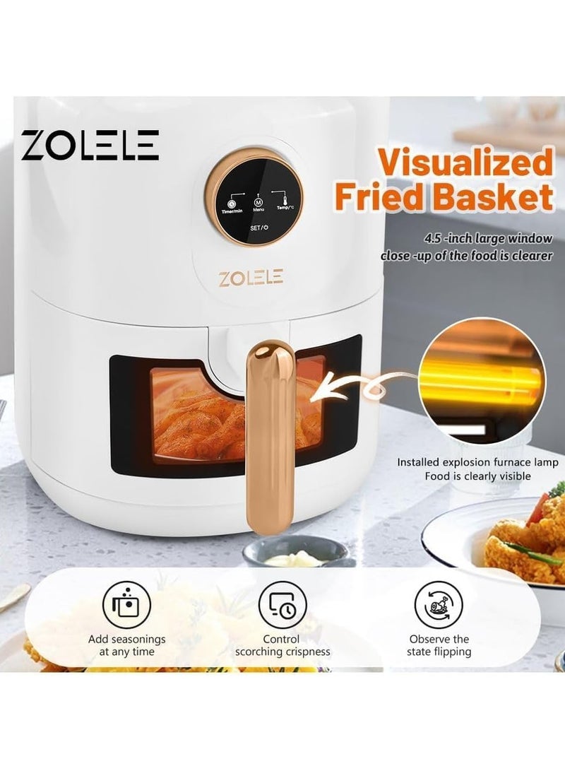 Zolele ZA004 Smart Electric Non Stick Air Fryer, 4.5L Capacity, Transparent Oven, 6 Cooking Modes, Knob Control, 1400W Power, Low Oil Consumption, Fast and Even Heating, White