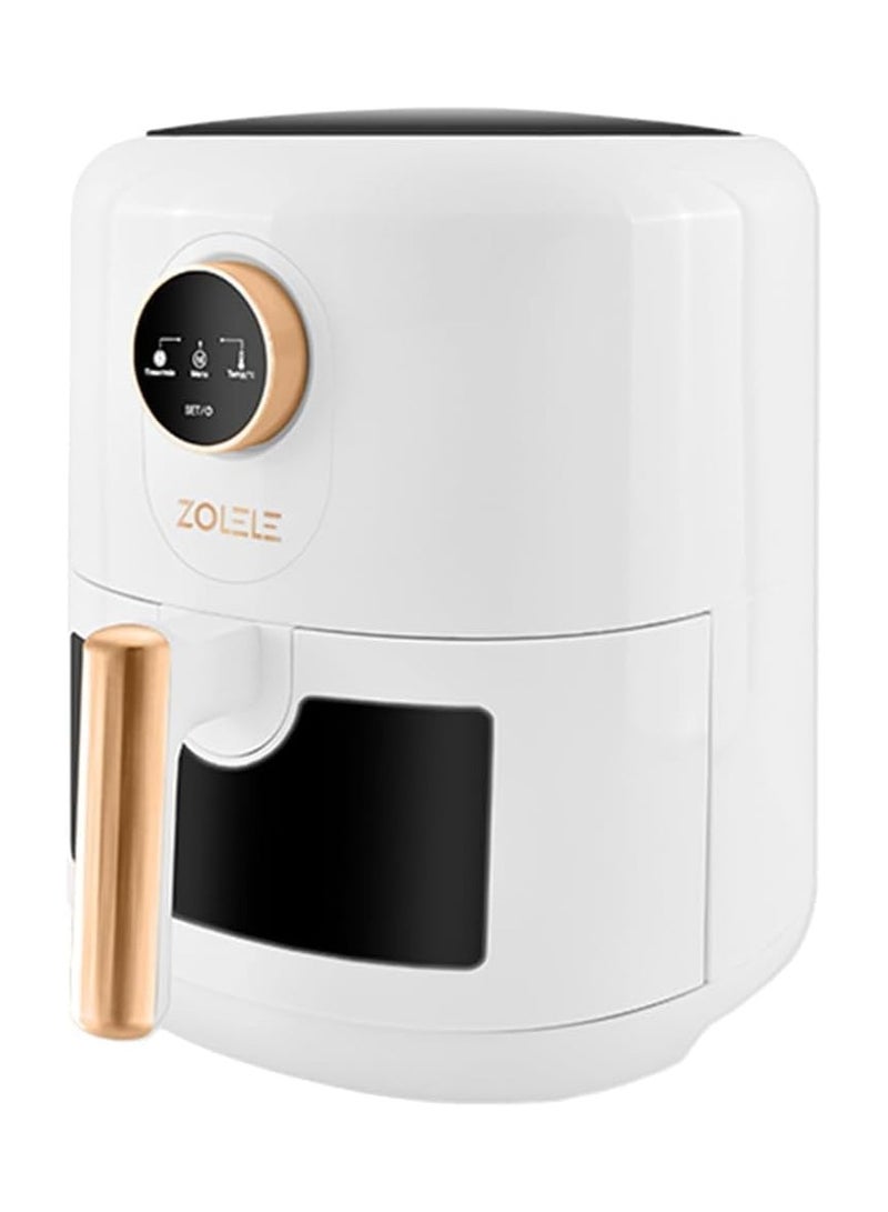 Zolele ZA004 Smart Electric Non Stick Air Fryer, 4.5L Capacity, Transparent Oven, 6 Cooking Modes, Knob Control, 1400W Power, Low Oil Consumption, Fast and Even Heating, White