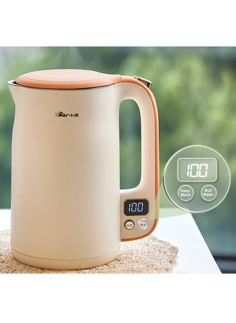 Electric Kettle 1.7L with 11 Temperatures Control 304 Stainless Steel 1500W Dry Protection Dual Anti-Scald Protection BPA Free LCD Display CN Plug Type - Beige